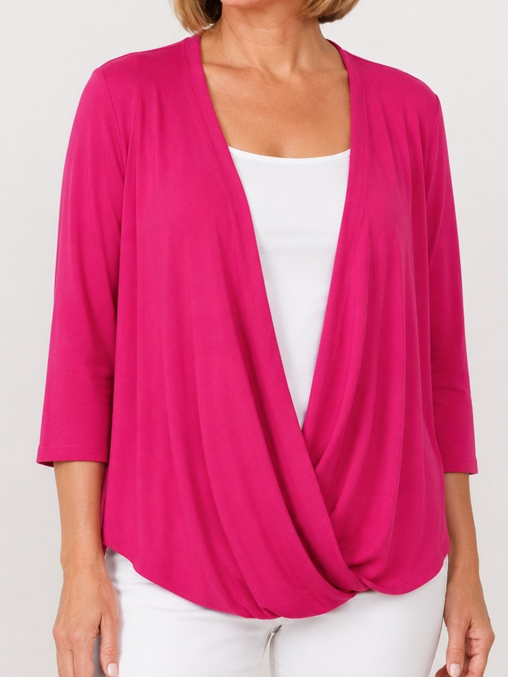 Susan Graver Vibrant Pink Open Front Cardigan